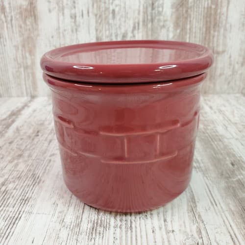 USA Longaberger Pottery Woven Traditions Paprika Small Pint Crock 4” w Lid