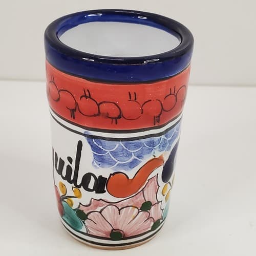 Hand Painted Mexican Folk Art Ceramic Tequila Shot Glass Toothpick Holder - Thumbnail 6