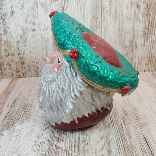 Vtg Signed Old World Santa Ceramic Head Cookie Candy Jar Holder Father Christmas - Thumbnail 5