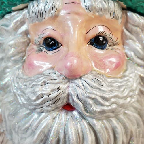 Vtg Signed Old World Santa Ceramic Head Cookie Candy Jar Holder Father Christmas - Thumbnail 2