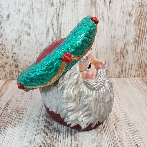 Vtg Signed Old World Santa Ceramic Head Cookie Candy Jar Holder Father Christmas - Thumbnail 3
