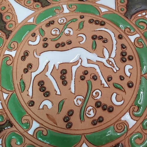 Bonis Pottery Original Plate Hand Made in Rhodes Greece Raised Enamel Gazelle 7" - Thumbnail 2
