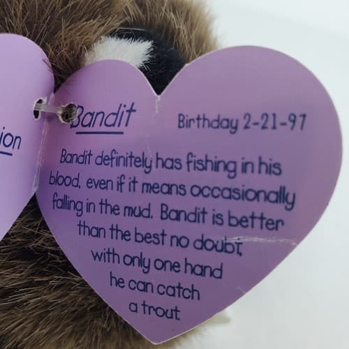 Vtg Swibco 1994 Puffkins Raccoon Bandit Plush Stuffed Animal Toy Birth 2-21-97 - Thumbnail 7