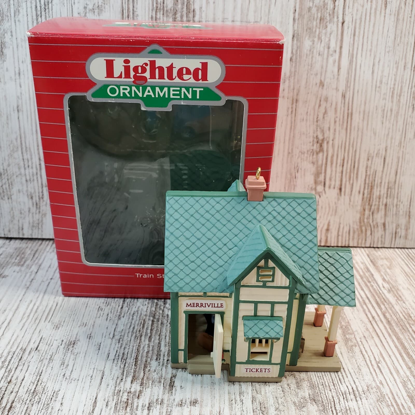 Vtg Hallmark Keepsake Lighted Ornament 1987 Merriville Train Station - NO BULB