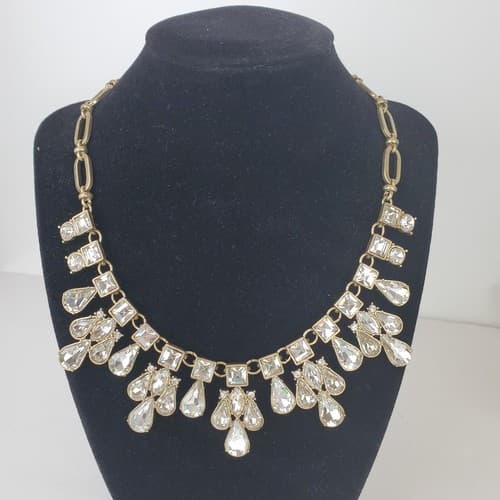 Bella Jack Gold Tone Clear Crystal Rhinestone Statement Necklace Lobster Closure