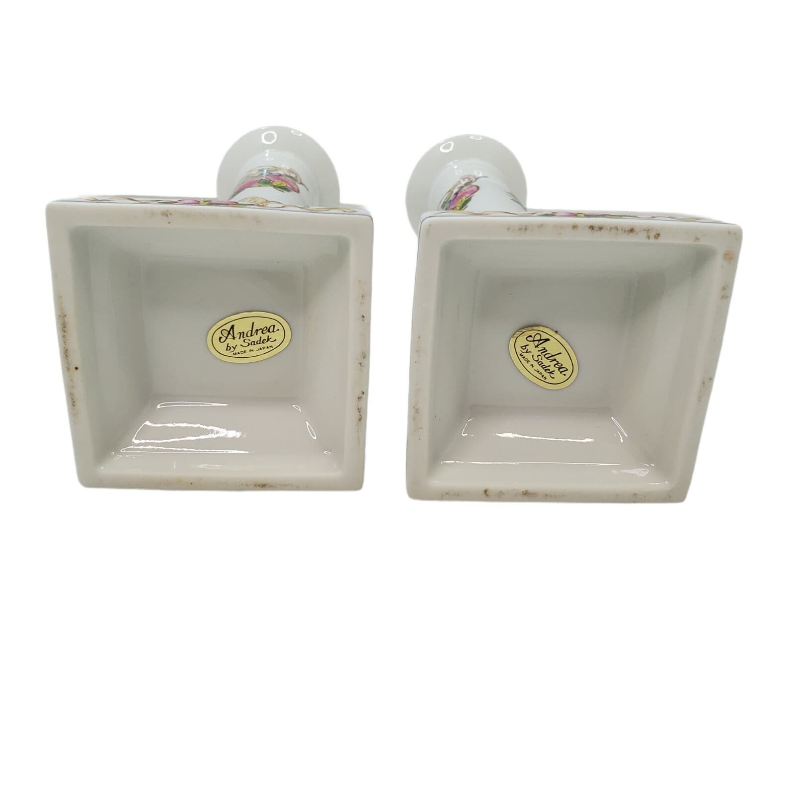 Vtg Andrea By Sadek Set Of Porcelain Taper Candle Holders Floral Design Japan - Thumbnail 4