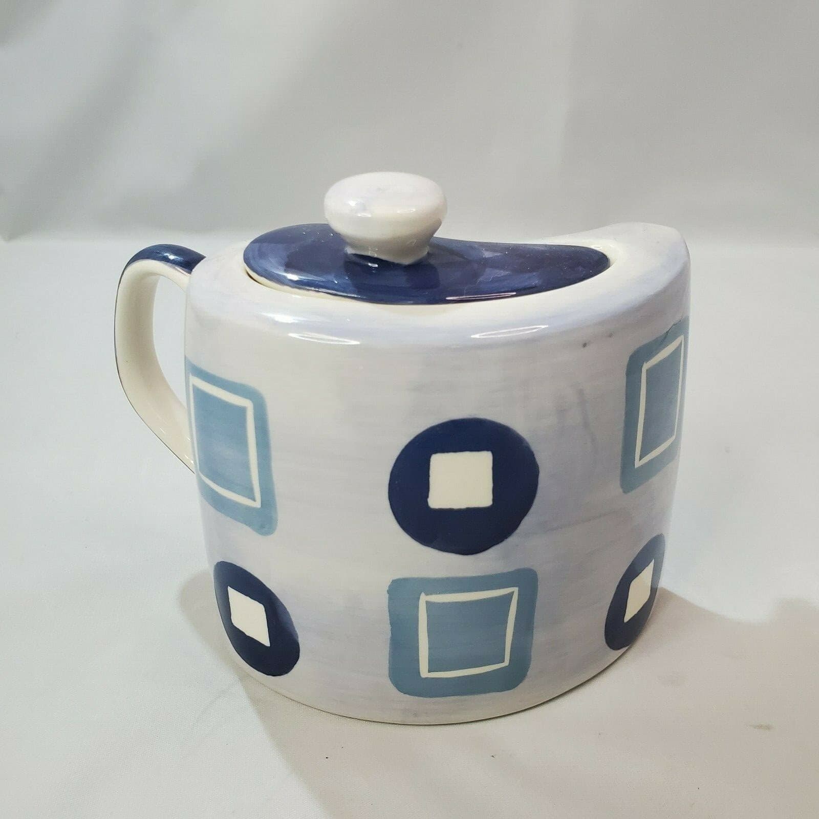 Herman Dodge and Son Curved Teapot Hand Painted Mid Century Geometric Shapes - Thumbnail 3