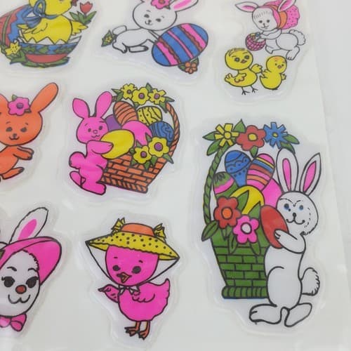 14 Vtg Stick-Ons Easter Unlimited Puffy Easter Bunny Eggs Chicks Stickers NOS - Thumbnail 3