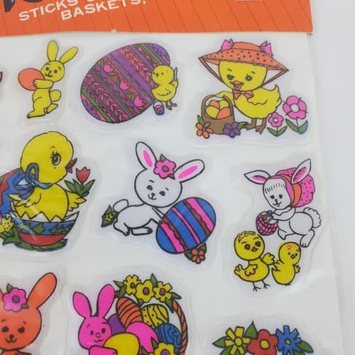 14 Vtg Stick-Ons Easter Unlimited Puffy Easter Bunny Eggs Chicks Stickers NOS - Thumbnail 4