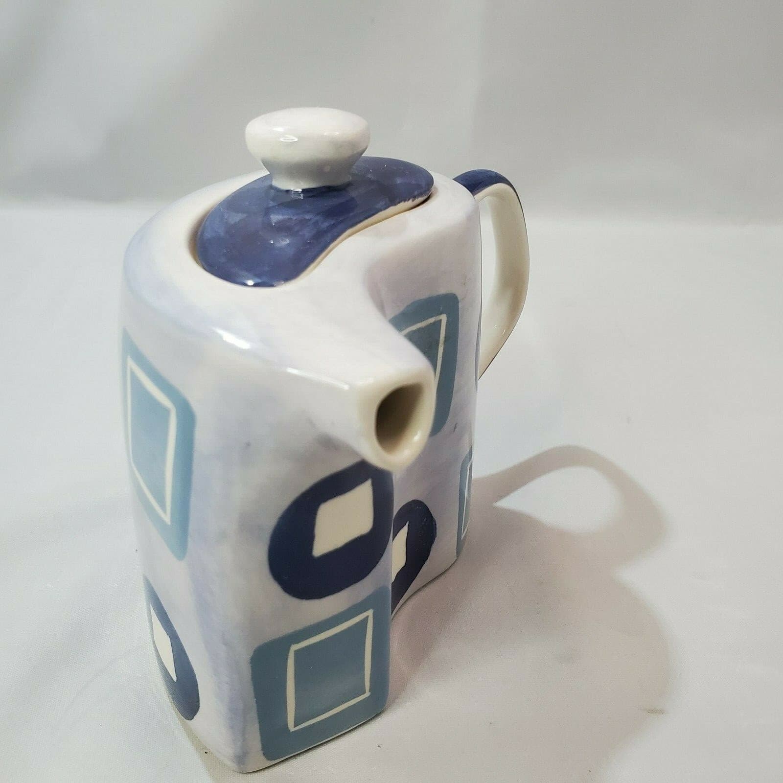 Herman Dodge and Son Curved Teapot Hand Painted Mid Century Geometric Shapes - Thumbnail 4