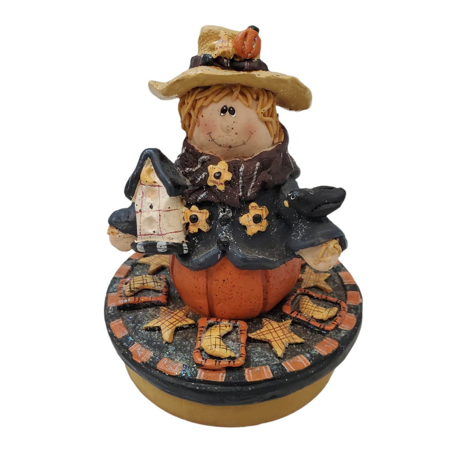 Crazy Mountain Fall Scarecrow Woman Candle Topper Fits Medium Round Jar Candle