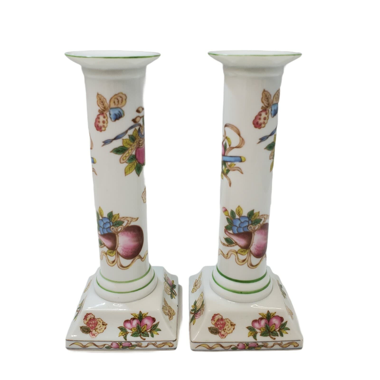 Vtg Andrea By Sadek Set Of Porcelain Taper Candle Holders Floral Design Japan