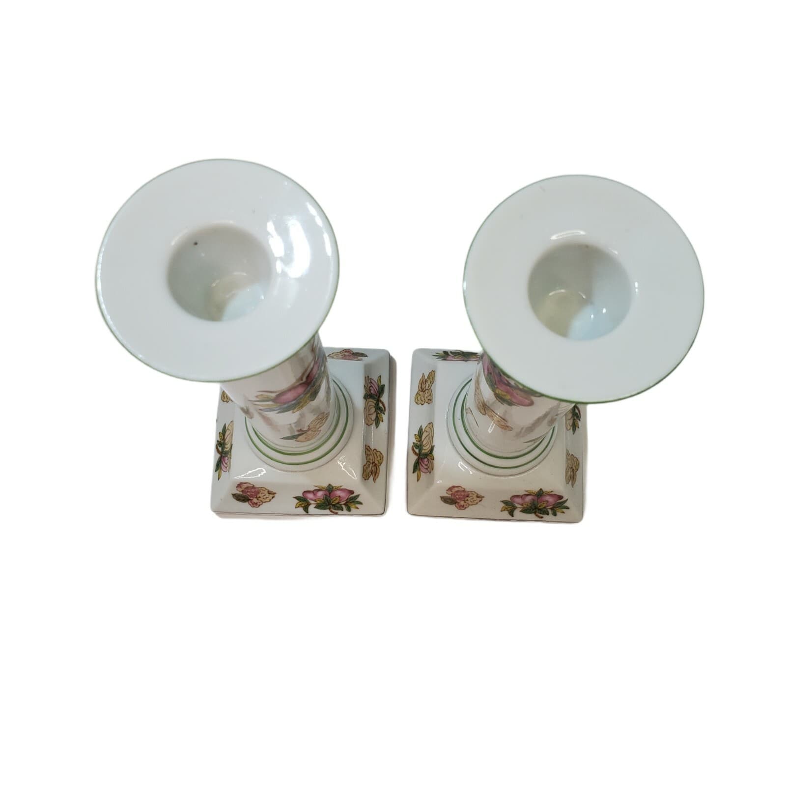 Vtg Andrea By Sadek Set Of Porcelain Taper Candle Holders Floral Design Japan - Thumbnail 3