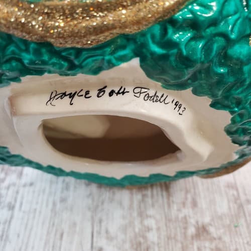 Vtg Signed Old World Santa Ceramic Head Cookie Candy Jar Holder Father Christmas - Thumbnail 8