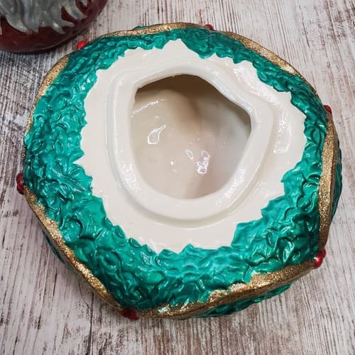 Vtg Signed Old World Santa Ceramic Head Cookie Candy Jar Holder Father Christmas - Thumbnail 7