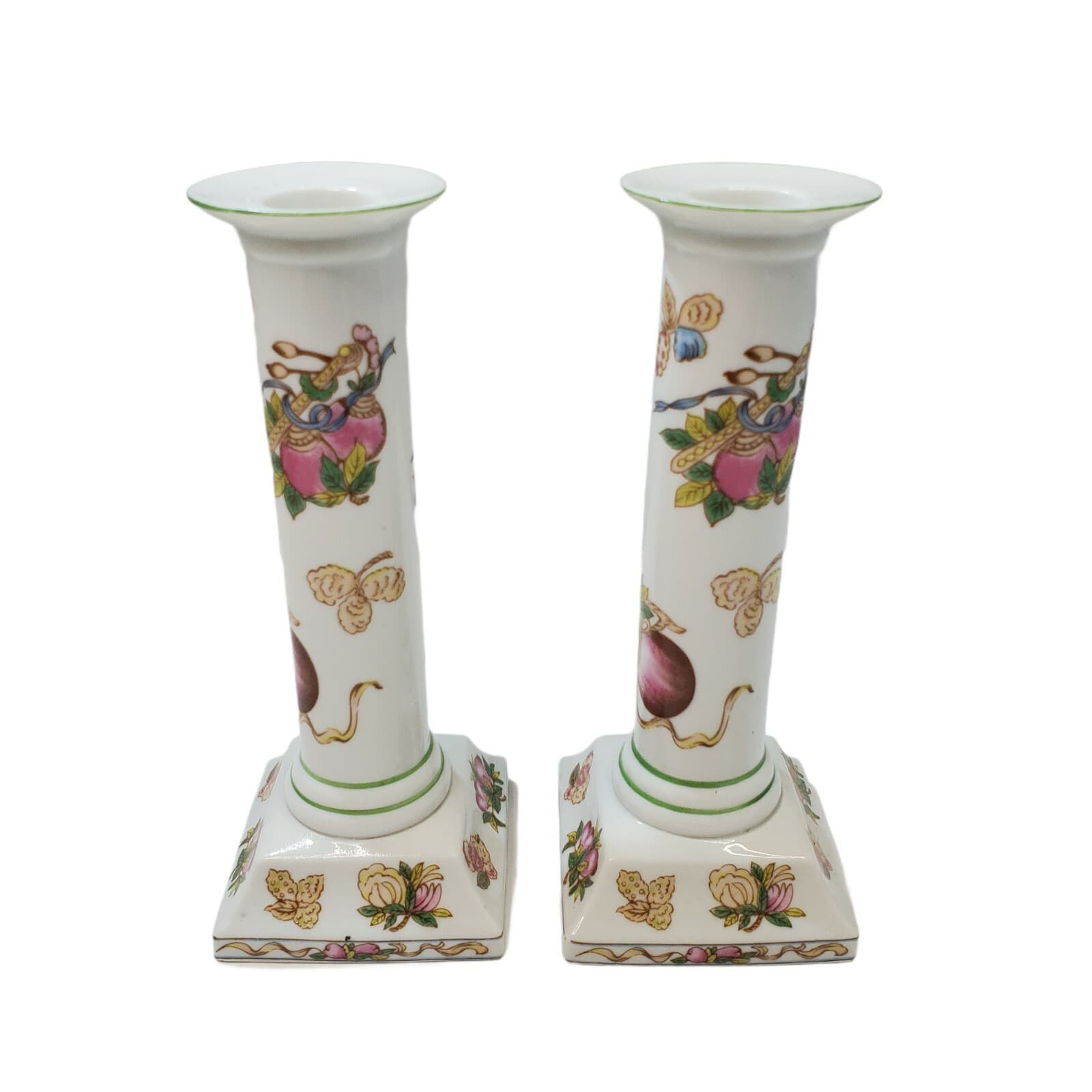 Vtg Andrea By Sadek Set Of Porcelain Taper Candle Holders Floral Design Japan - Thumbnail 2