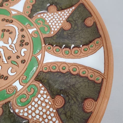 Bonis Pottery Original Plate Hand Made in Rhodes Greece Raised Enamel Gazelle 7" - Thumbnail 3