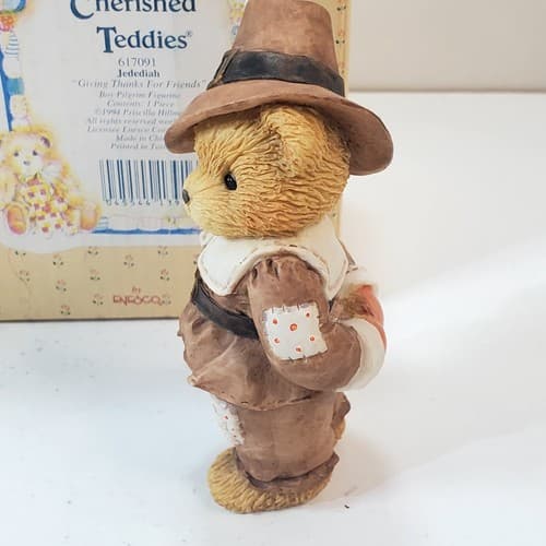 Vintage Cherished Teddies Jedediah Pilgrim Figure Thanksgiving Teddy Bear 1994 - Thumbnail 3