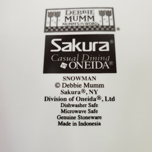 Sakura Debbie Mumm Salad Dessert Plates Snowman Christmas Holiday 8" Lot of 4 - Thumbnail 5