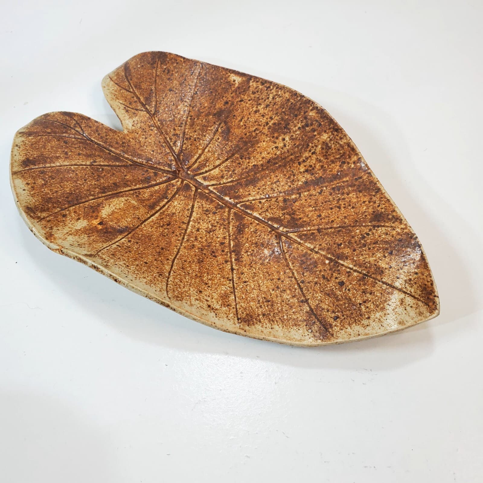 Handmade Studio Pottery Footed Leaf Shaped Decorative Dish Signed Kirby 15 - Thumbnail 2