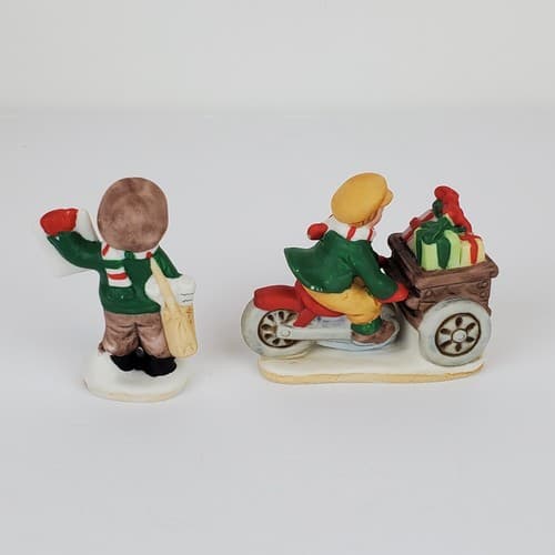 Vtg LEFTON Colonial Christmas Boy Riding Bike & Newsboy Figurines #06546 #06548 - Thumbnail 5