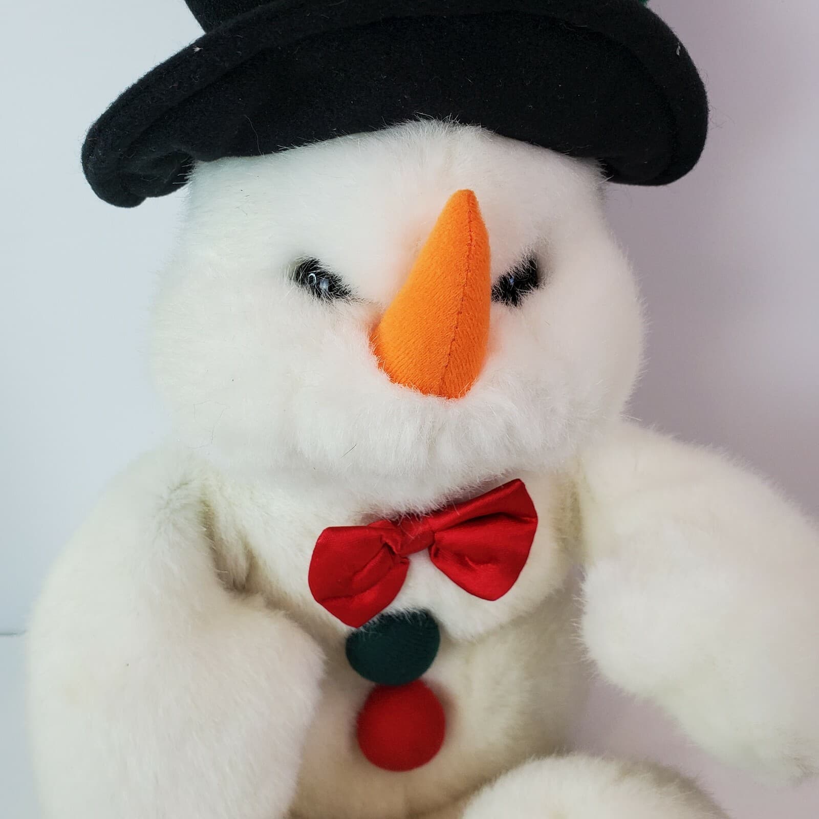 Beta Toys Snowman Stuffed Plush Black Hat Buttons Bow Tie Carrot Nose 19"