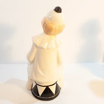 Vtg 1980 Byron Mold Pierrot Sitting Clown Black White Art Deco Ceramic Figurine - Thumbnail 5
