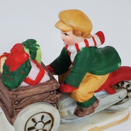 Vtg LEFTON Colonial Christmas Boy Riding Bike & Newsboy Figurines #06546 #06548 - Thumbnail 2