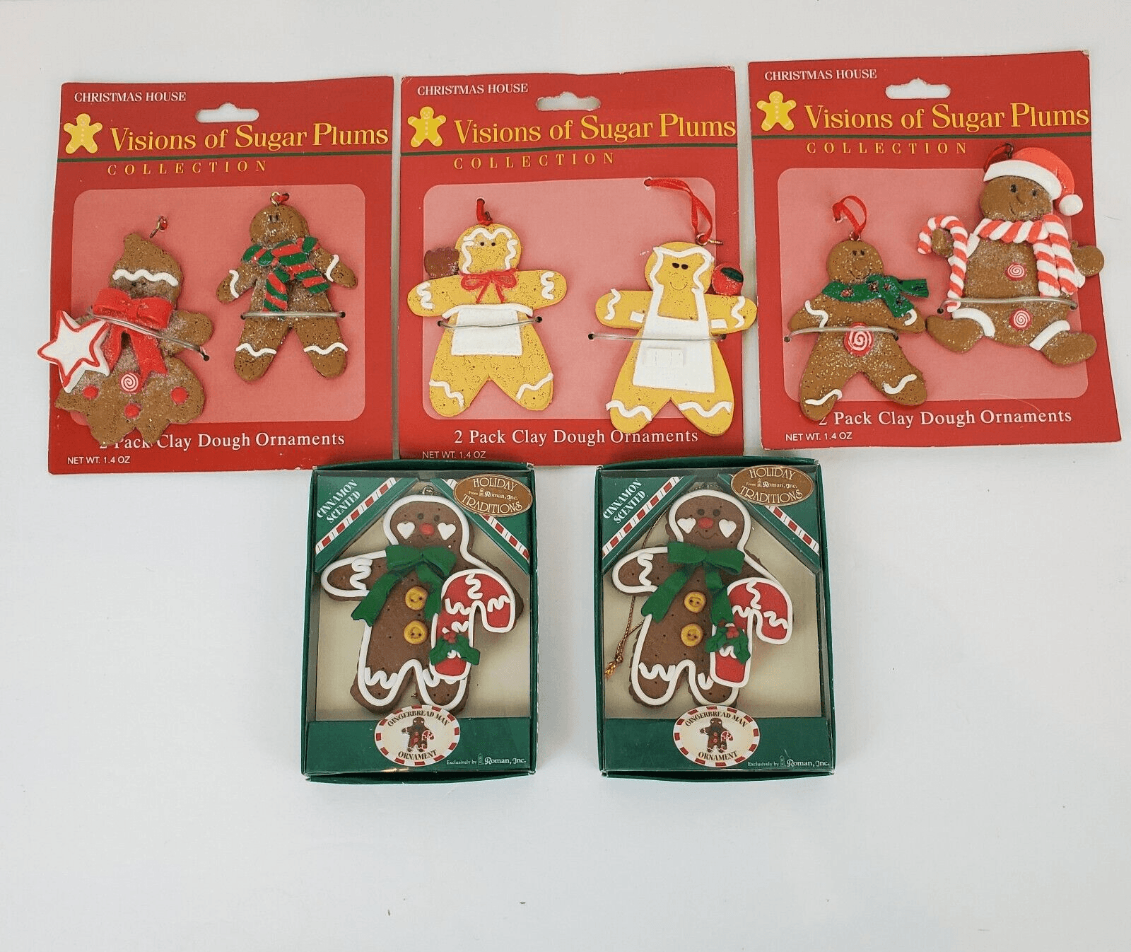 Lot of Of 5 Pkgs Clay Dough Gingerbread Boy & Girl Christmas Cookie Ornaments