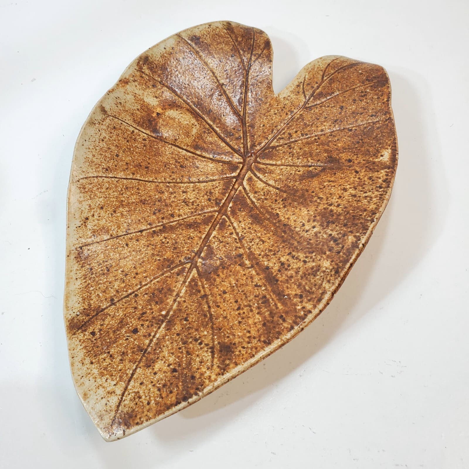 Handmade Studio Pottery Footed Leaf Shaped Decorative Dish Signed Kirby 15