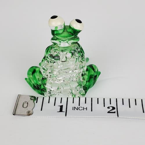 Hand Blown Art Glass Set of 2 Miniature Frog Figurine Clear Green Big Eyes - Thumbnail 6