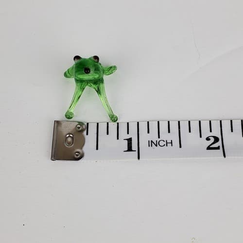 Hand Blown Art Glass Set of 2 Miniature Frog Figurine Clear Green Big Eyes - Thumbnail 9