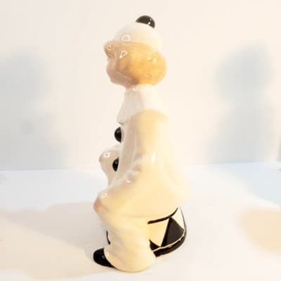 Vtg 1980 Byron Mold Pierrot Sitting Clown Black White Art Deco Ceramic Figurine - Thumbnail 6