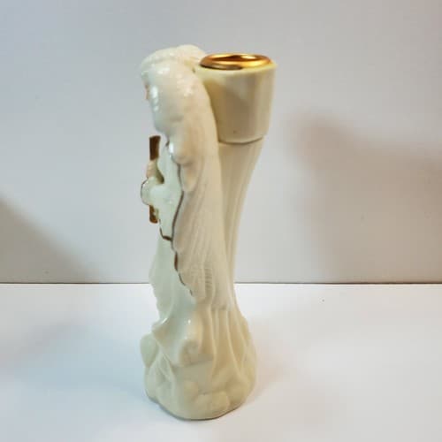 Vintage Hermitage Pottery 1999 Angel Taper Candle Holder White w/ Gold Trim - Thumbnail 4