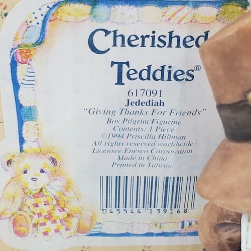 Vintage Cherished Teddies Jedediah Pilgrim Figure Thanksgiving Teddy Bear 1994 - Thumbnail 2