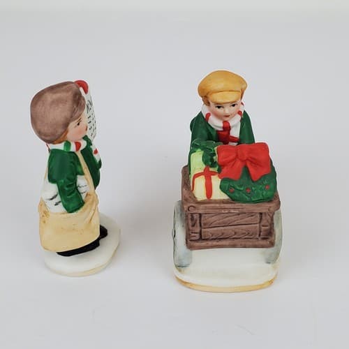 Vtg LEFTON Colonial Christmas Boy Riding Bike & Newsboy Figurines #06546 #06548 - Thumbnail 6