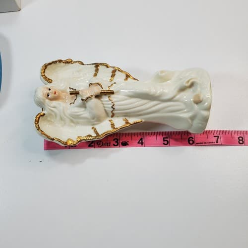 Vintage Hermitage Pottery 1999 Angel Taper Candle Holder White w/ Gold Trim - Thumbnail 6