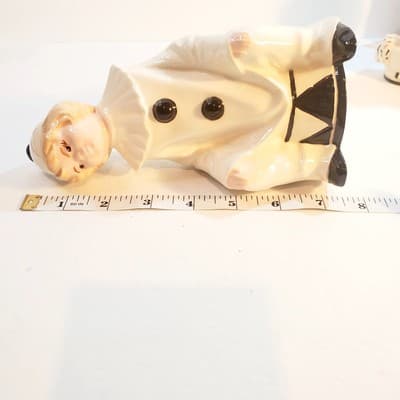 Vtg 1980 Byron Mold Pierrot Sitting Clown Black White Art Deco Ceramic Figurine - Thumbnail 10