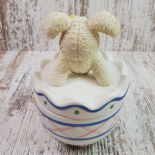 Vtg Houston Harvest Gift Easter Candy Ceramic Jar Dish With Bunny Rabbit & Chick - Thumbnail 5