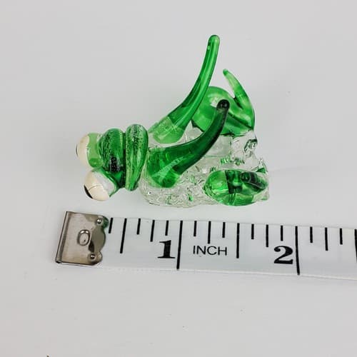 Hand Blown Art Glass Set of 2 Miniature Frog Figurine Clear Green Big Eyes - Thumbnail 7