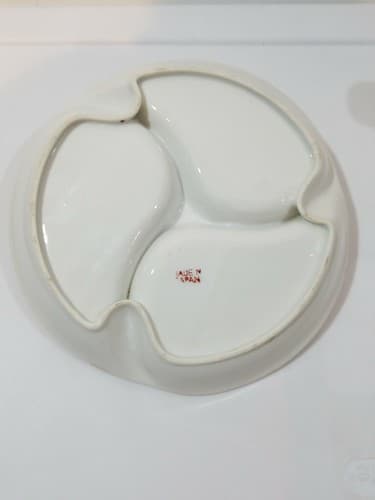 Vintage Lusterware divided dish hand painted flowers center handle made in Japan - Thumbnail 6