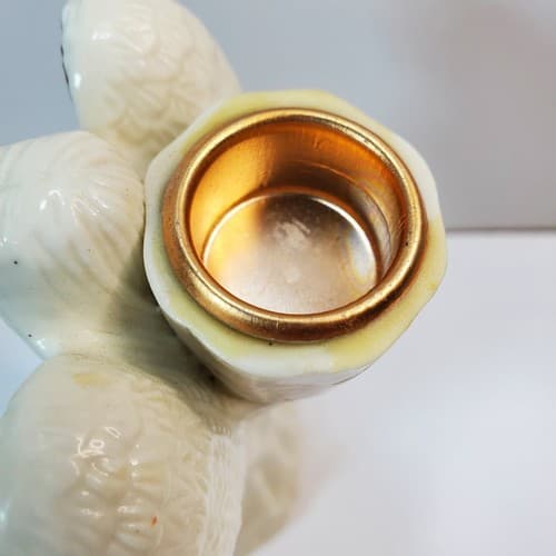 Vintage Hermitage Pottery 1999 Angel Taper Candle Holder White w/ Gold Trim - Thumbnail 5