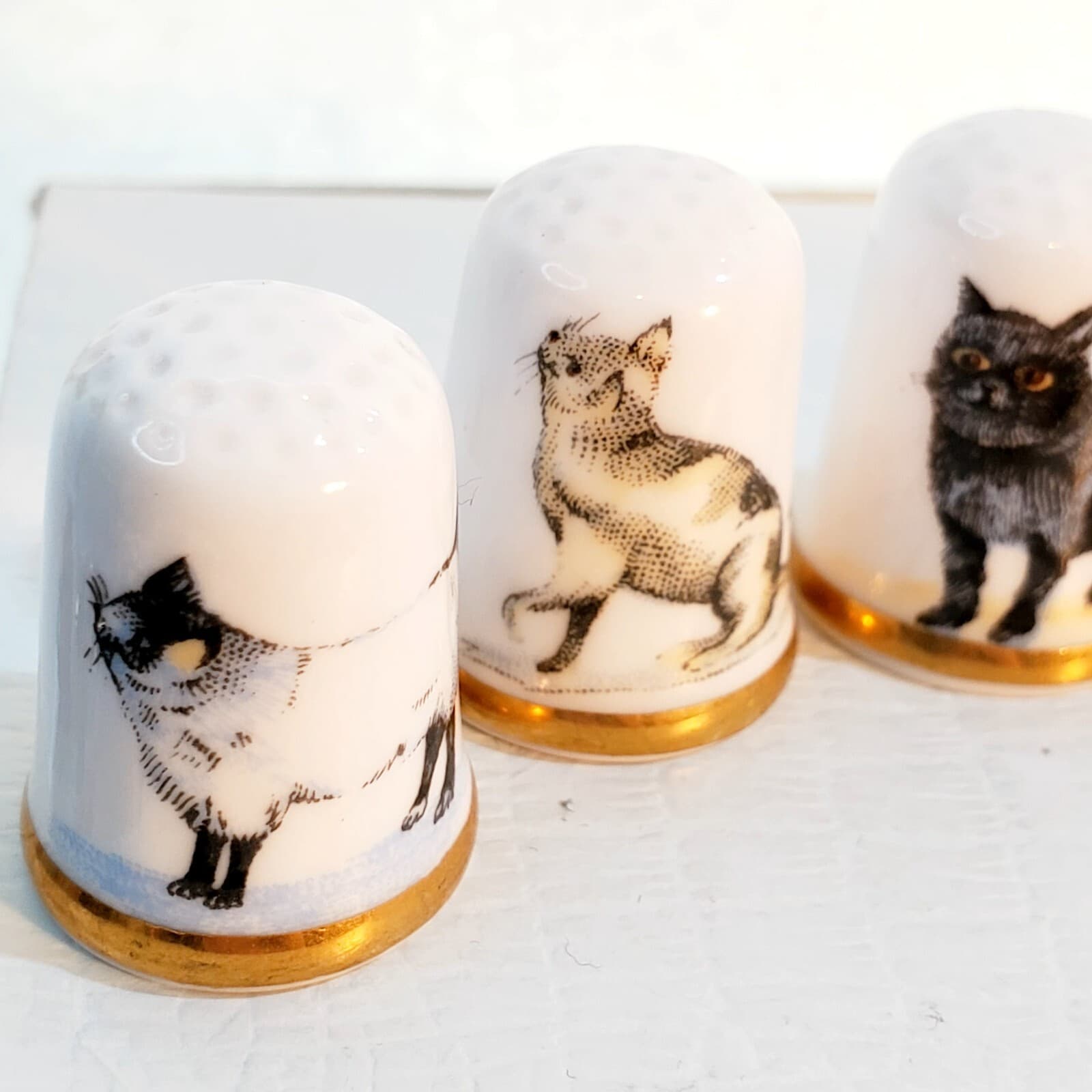 Vtg CAVERSWALL England Porcelain Cats Kittens Sewing Thimble Artist W.R. Tipton - Thumbnail 3