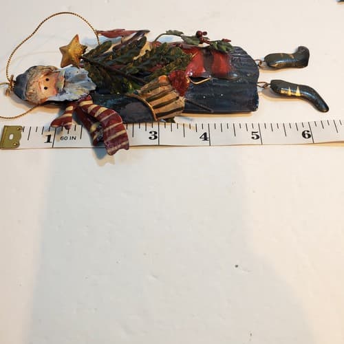 3D Metal Old World Santa Dangle Feet Folk Art Christmas Ornaments Birds Lot of 2 - Thumbnail 6
