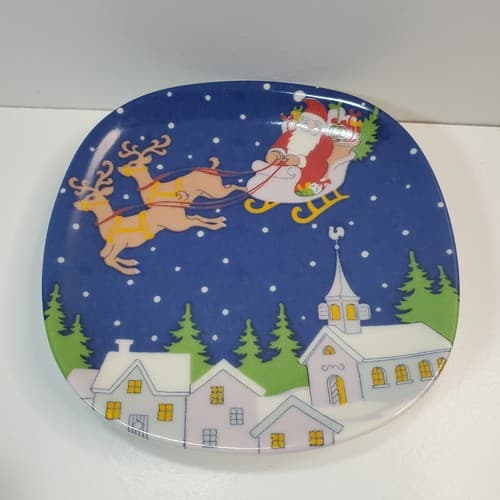 Arabia Finland Santa Sleigh Reindeer Christmas Hanging Display or Trinket Dish