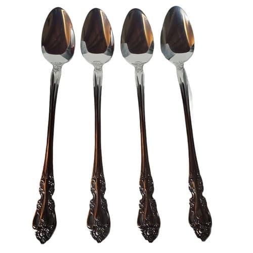 Imperial CHALMETTE Stainless Korea Iced Tea Spoons 7 1/2" Flatware Floral Set 4