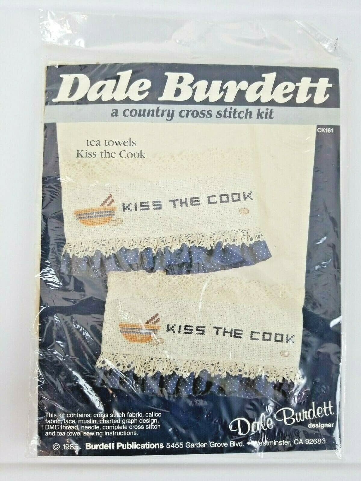 Dale Burdett Kiss the Cook Tea Towels Country Cross Stitch Kit CK161 1985 NOS
