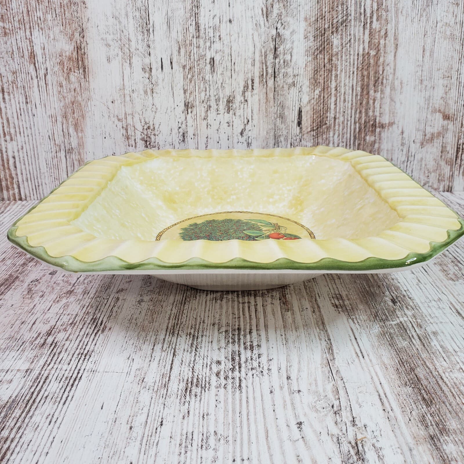 Vtg Due Torri Ceramica Made in Italy Serving Bowl Cherry Tree Design Ribbed Edge - Thumbnail 2