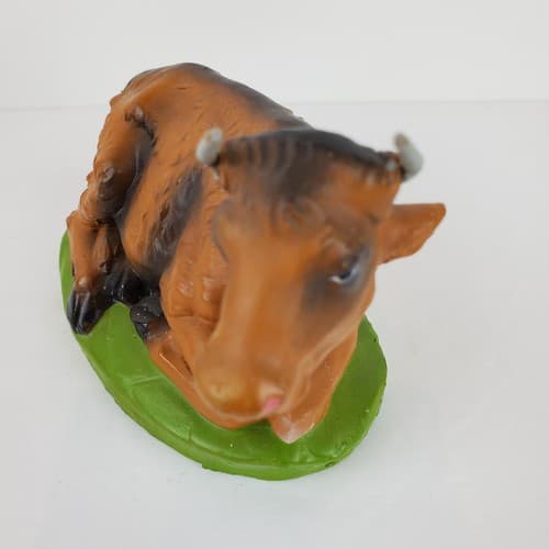 Vtg Paper Mache Christmas Nativity Figure Painted in Italy Laying COW w/ Horns - Thumbnail 2