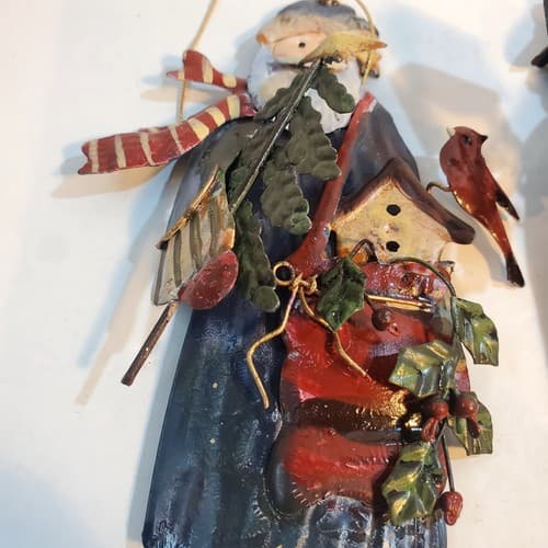 3D Metal Old World Santa Dangle Feet Folk Art Christmas Ornaments Birds Lot of 2 - Thumbnail 3